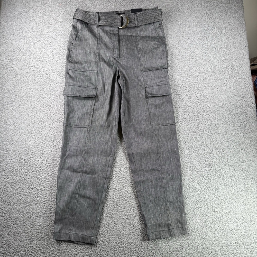 WHBM Pants Womens 8‎ Linen Blend Tapered Ankle Cargo Belted Coastal Resort NWT